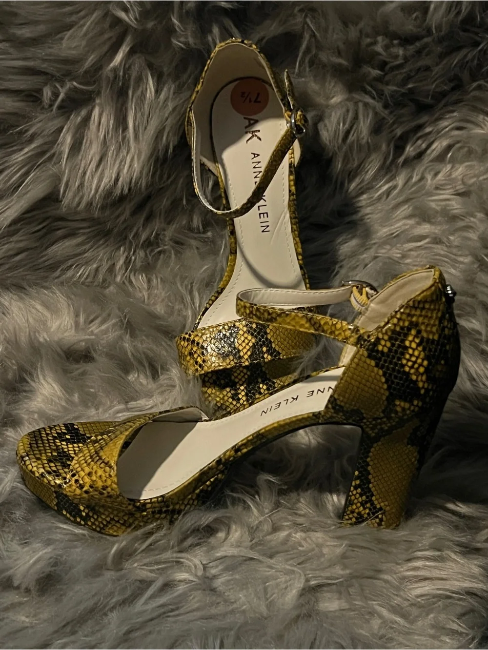 Anne Klein Yellow and Black Snake-Print Platform